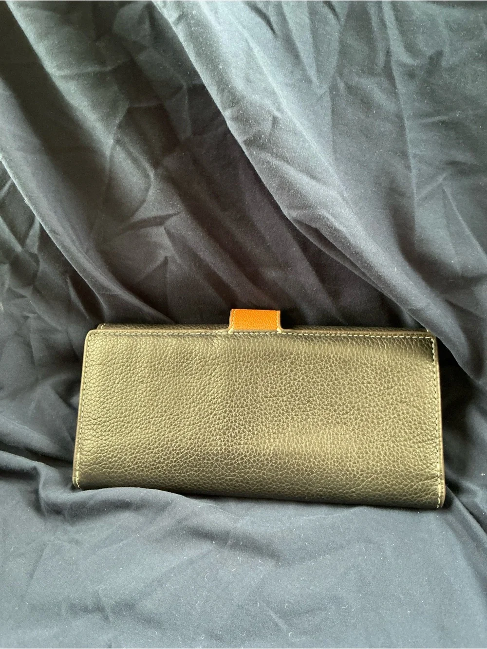 Tory Burch Black Leather Wallet with Tan Snap Tab